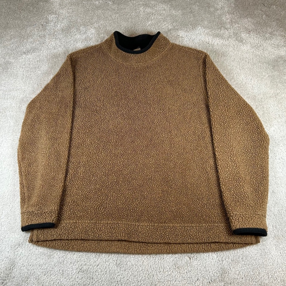 Vintage L.L.Bean Sherpa Fleece Pullover Mens Large Brown Mock Neck Cozy Pile USA
